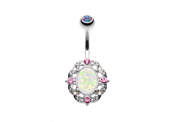 Piercing nombril opale et cristaux roses
