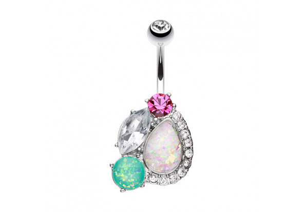Piercing nombril double opale et cristaux 