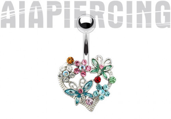 Piercing nombril cœur floral 