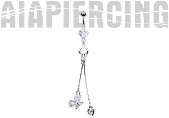 Piercing nombril double pendentif blanc