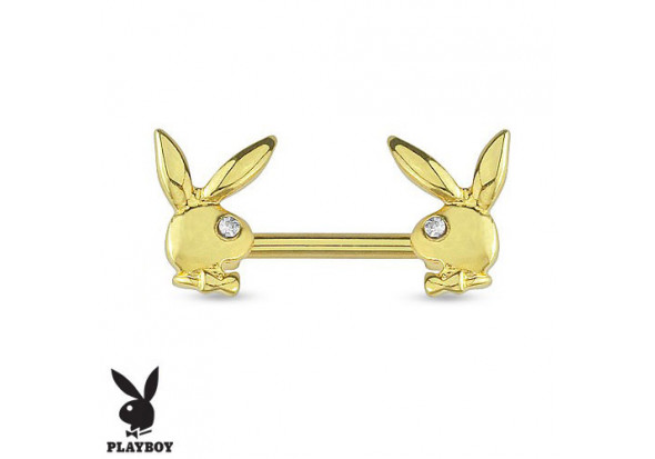 Piercing téton deux lapins Playboy® plaqué or