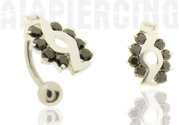 Piercing nombril argent inversé 69 noir