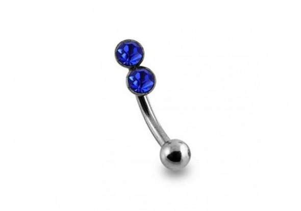 Piercing barre courbe double pierres bleues foncées