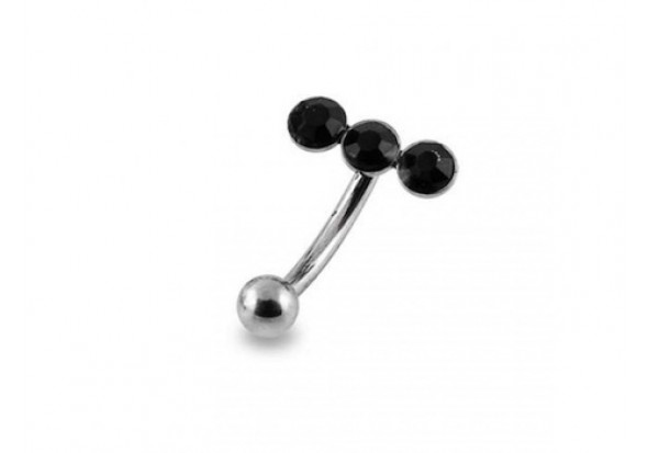 Piercing barre courbe triple pierres horizontales noires
