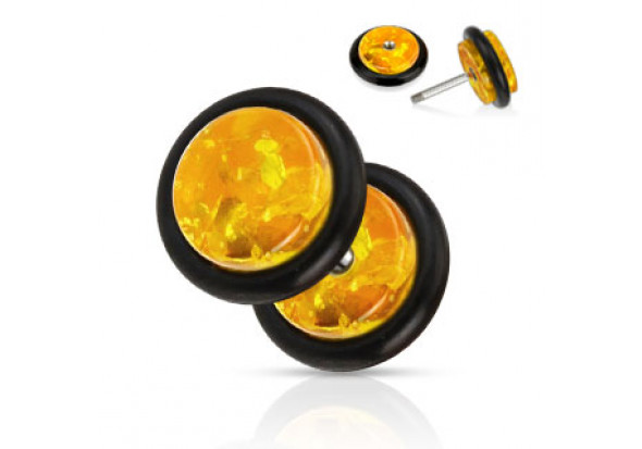 Faux plug rond ambre  synthétique.