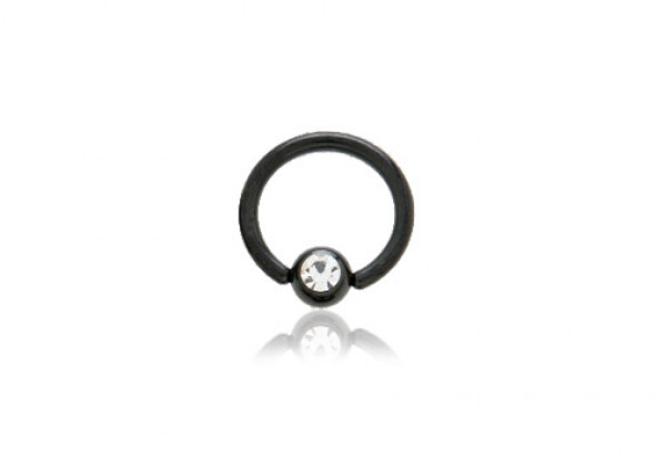 Piercing Anneau noir avec strass blanc