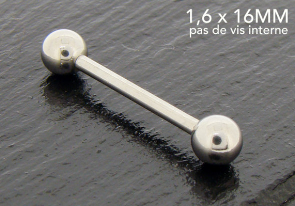 Piercing basic barbell 16mm pas de vis interne