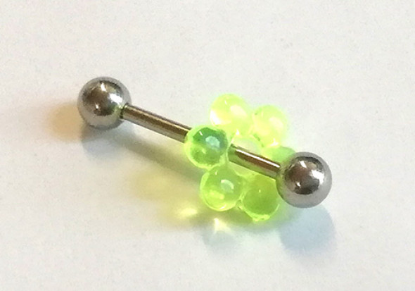 Piercing langue acrylique donut fleur verte