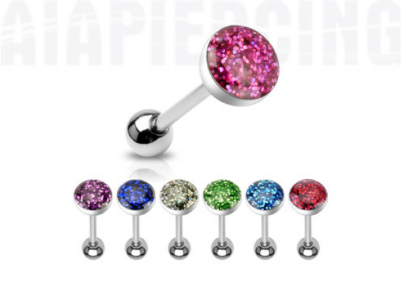 Piercing langue acier paillettes