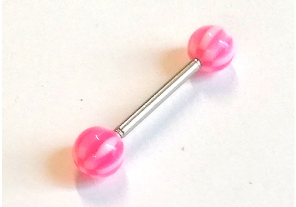 Piercing langue acrylique rose et blanc