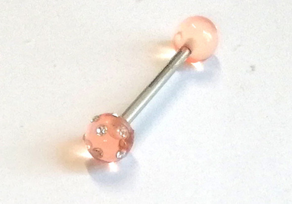 Piercing langue acrylique rose et strass