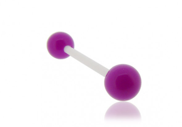 Piercing langue acrylique violet tige blanche