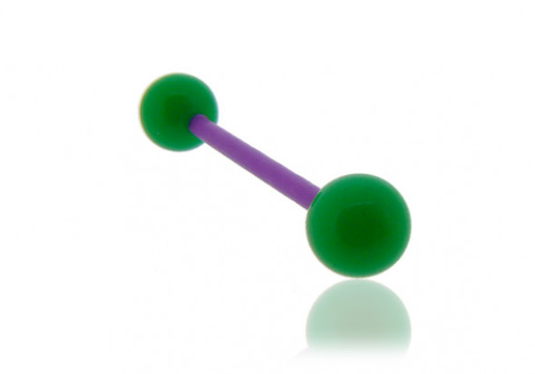 Piercing langue acrylique vert tige violette