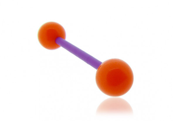 Piercing langue acrylique orange tige violette