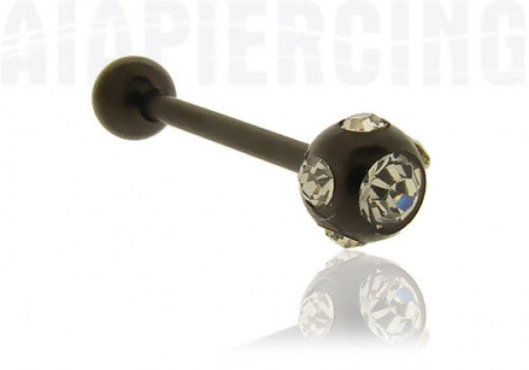 Piercing langue blackline cristaux blancs