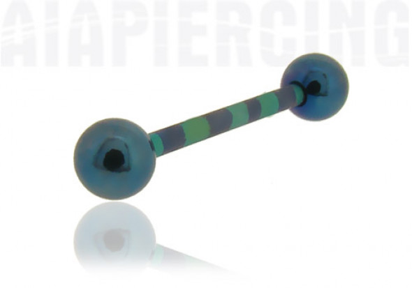 Piercing langue rayé bleu et vert