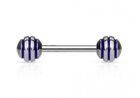 Piercing barbell rayée bleue