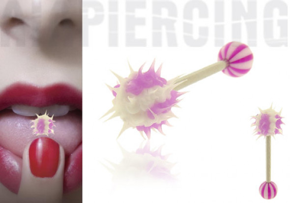 piercing langue virus violet et blanc