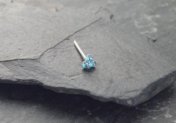 DESTOCKAGE Nez Argent 3 pierres 1,5mm - bleu turquoise