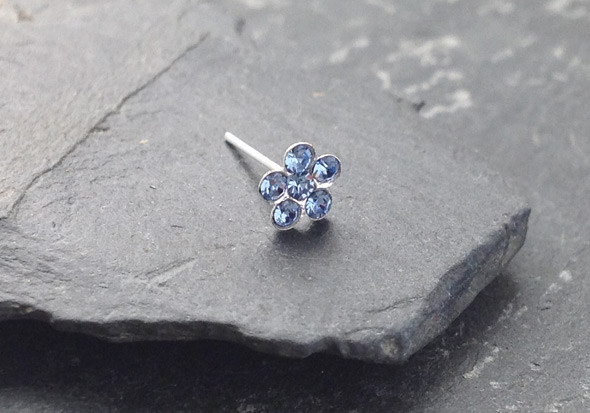 Piercing nez argent fleur - bleu clair