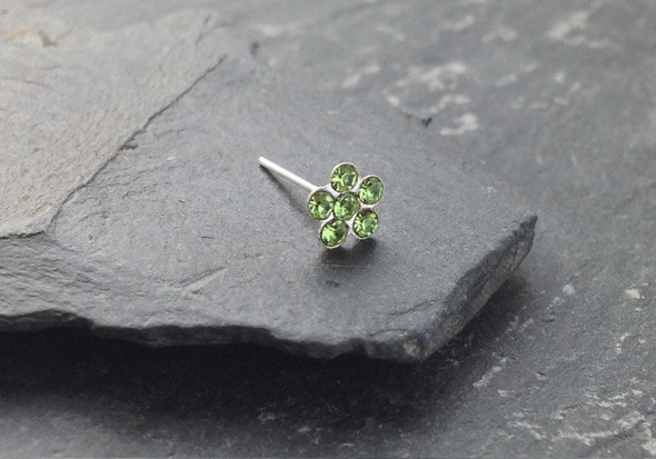 Piercing nez argent fleur - vert clair