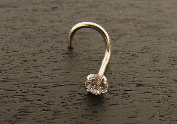 Piercing nez or blanc pierre ronde griffée 2,5mm