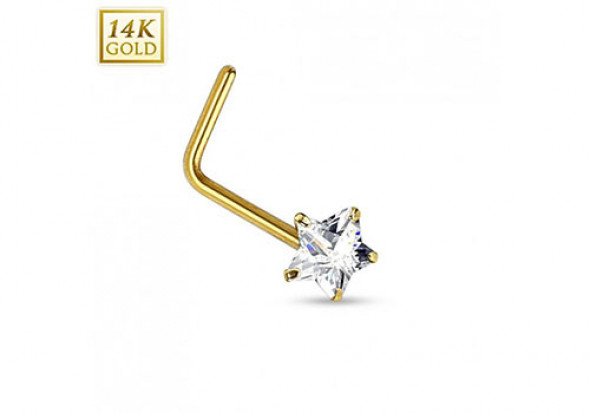 Piercing nez or jaune étoile blanche tige en L