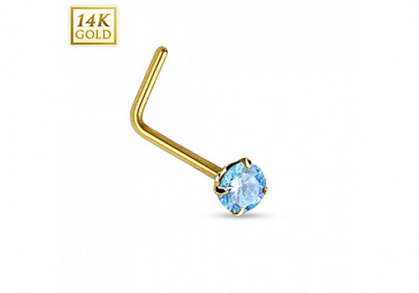 Piercing nez or pierre turquoise 2mm tige en L