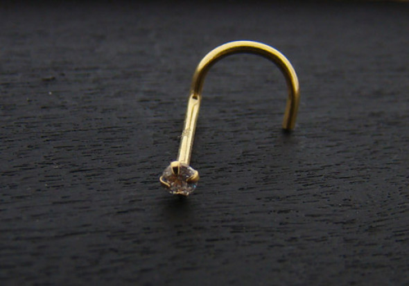 Piercing or massif 14k pierre blanche 2mm