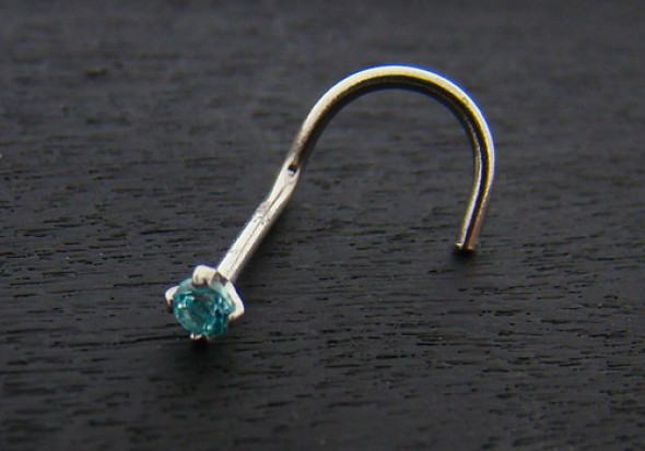 Piercing or blanc 14k pierre bleue 2mm