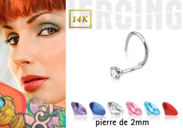 Piercing nez pierre 2mm (or gris)