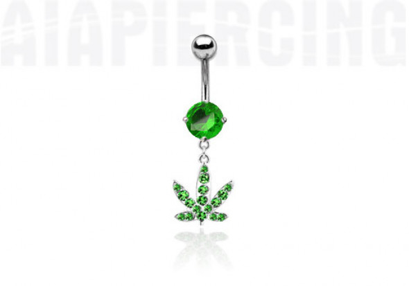 Piercing nombril cannabis vert