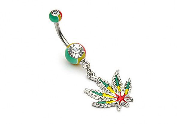 Piercing nombril motif feuille rasta