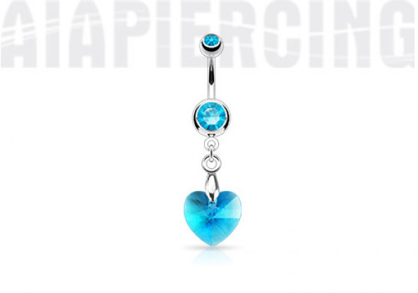 Piercing nombril coeur de cristal bleu