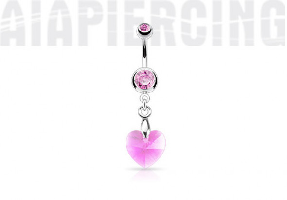 Piercing nombril coeur de cristal rose