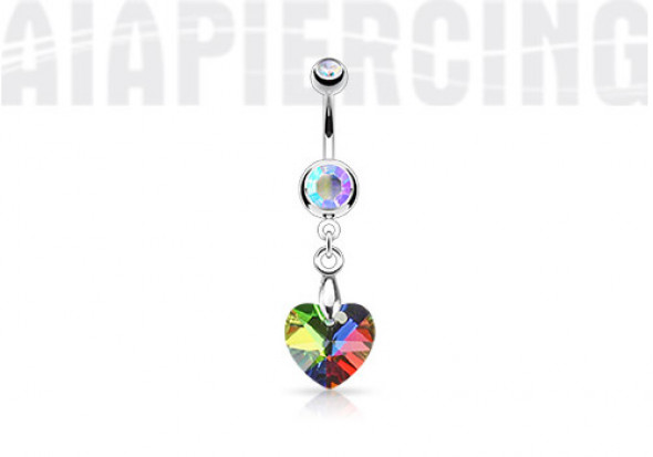 Piercing nombril coeur de cristal vert irisé