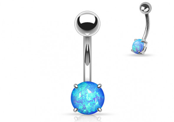 Piercing nombril acier opale bleue