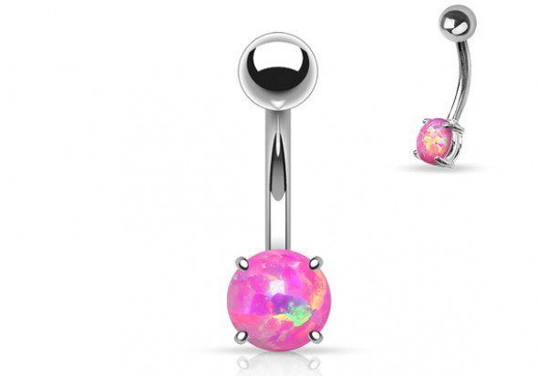 Piercing nombril acier opale rose