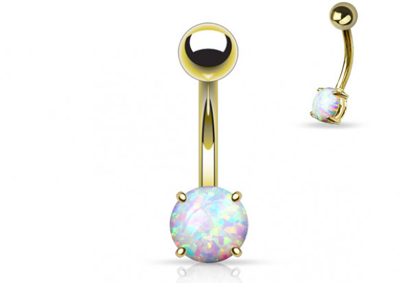 Piercing nombril plaqué-or opale