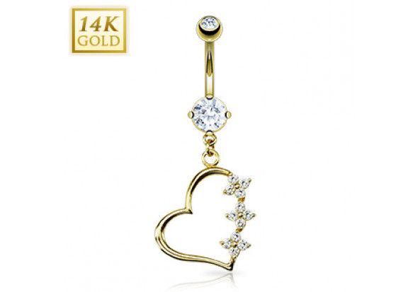 Piercing nombril pendentif coeur et fleurs