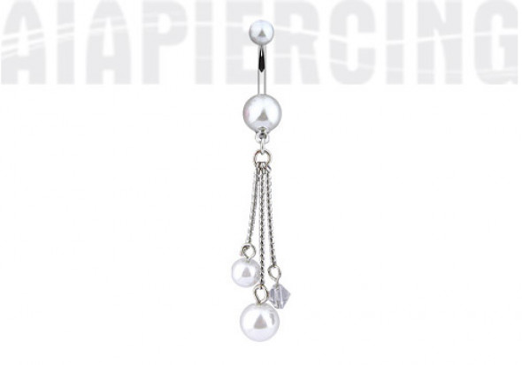Piercing nombril pendentif perles blanches
