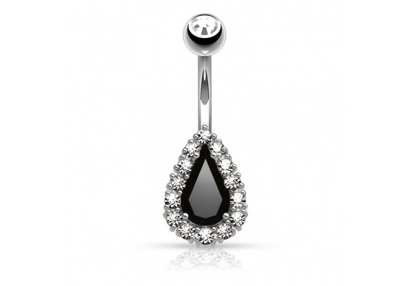 Piercing nombril acier et goutte de zirconium noire