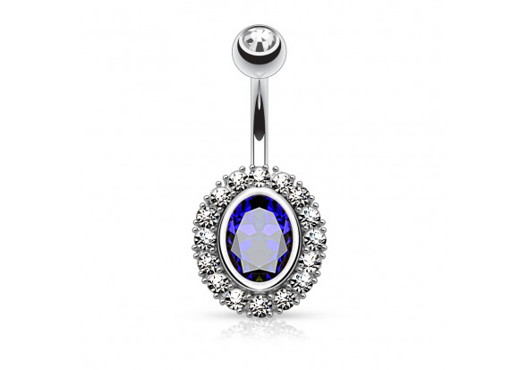 Piercing nombril acier et cristal de zirconium bleu