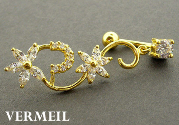 Piercing nombril argent vermeil inversé fleur