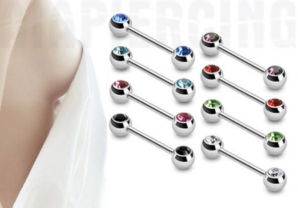 Piercing téton double cristal 16mm