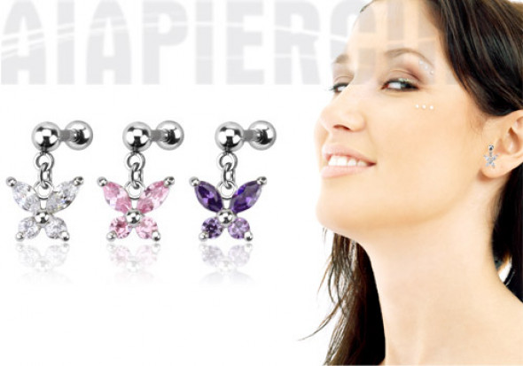 piercing cartilage ou tragus pendentif papillon