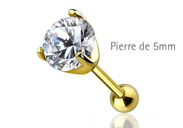 Piercing hélix et cartilage plaqué-or zircon 5mm