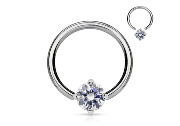 Piercing anneau BCR et pierre griffée blanche