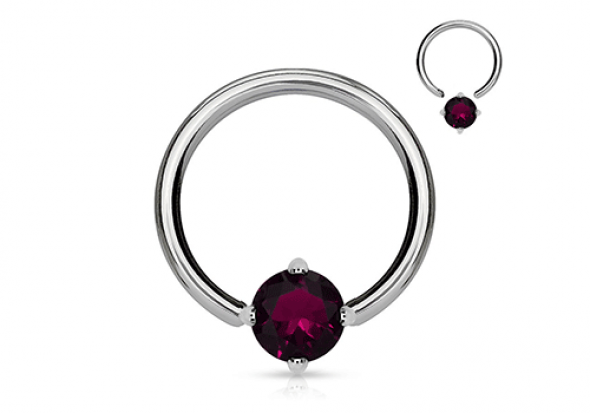 Piercing anneau BCR et pierre griffée violet