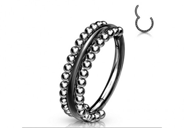 Piercing anneau clicker millegrain noir